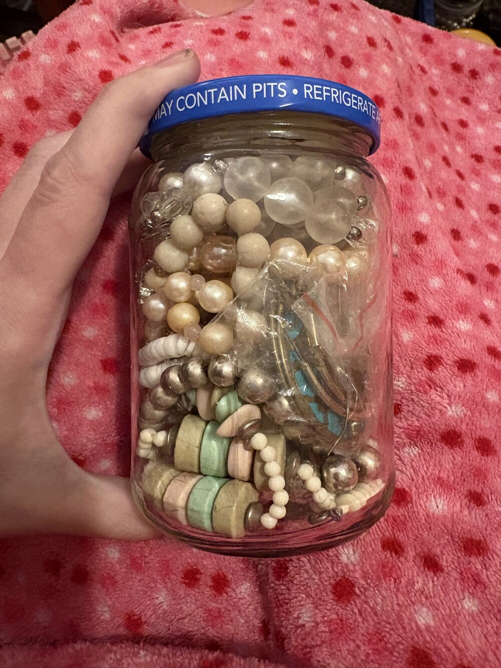 Assorted Jewelry Jar Mixed Lot Beaded Faux Pearl Bracelets Earrings